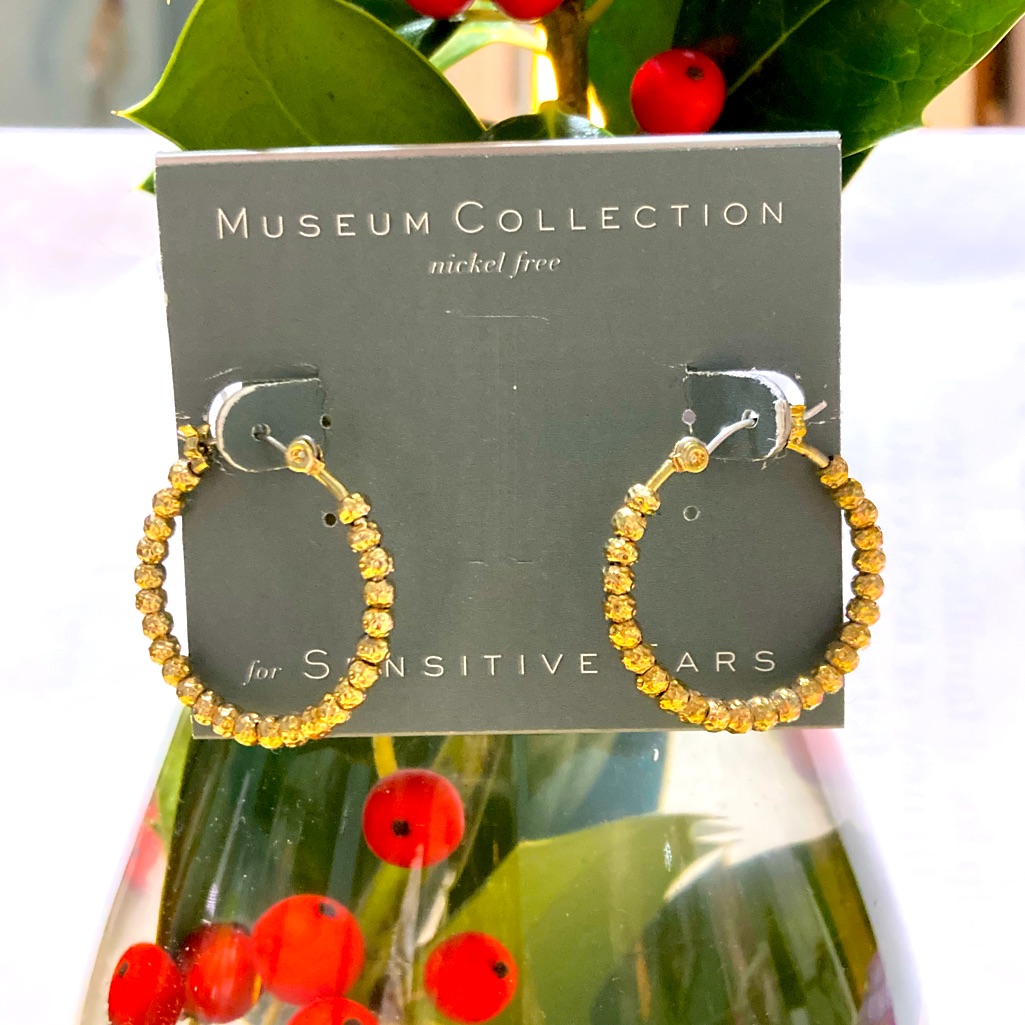 Museum Collection Sensitive Ears Hypo-Allergenic Gold-Tone Hammered Bead Hoops